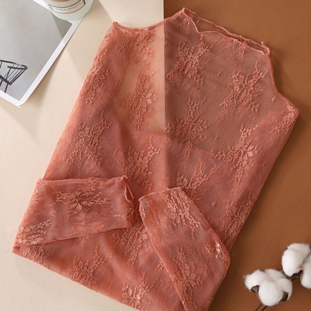 Layering Sheer Long Sleeve Lace Shirt - Picture 4 of 5